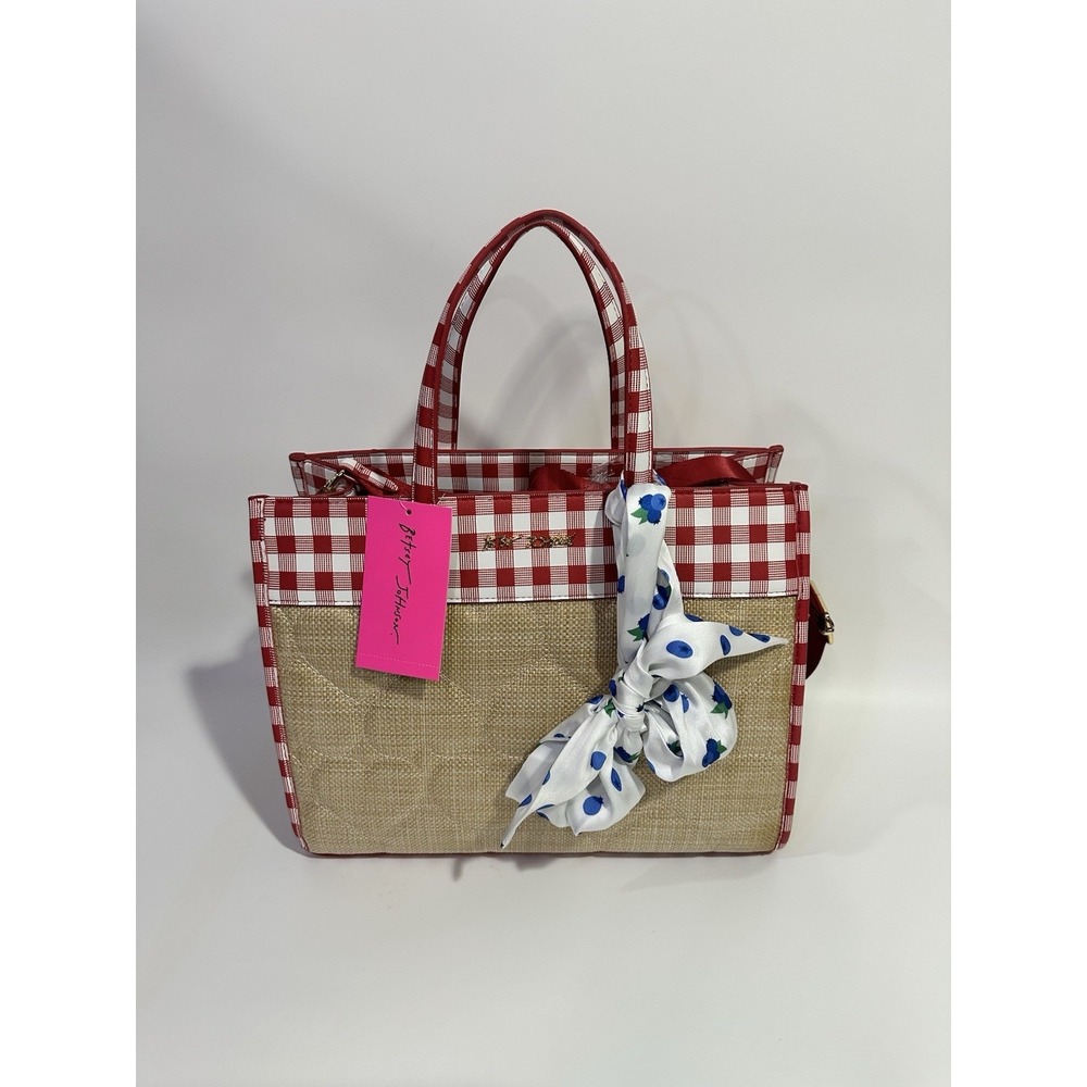 Betsey Johnson Straw Gingham Tote Handbag BNWT Summer Spring Picnic